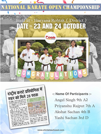 Karate Champions of The Chintels School who brought laurels to the school in the National Karate Open Championship that was held in Haryana on 23rd and 24th October,2021.
